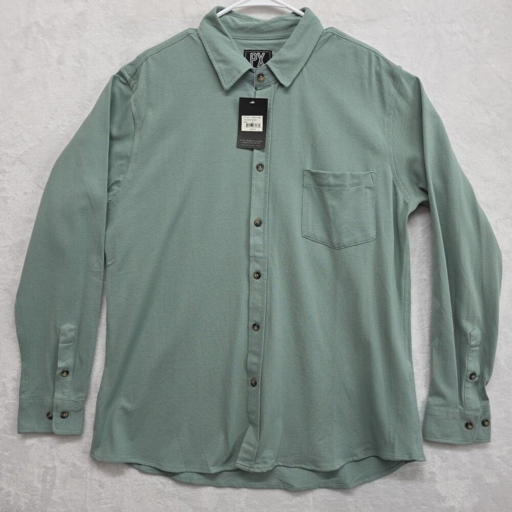 PX Clothing Men's Woven Knit Button Up Long Sleeve Shirt Size XL Sage Green NWT